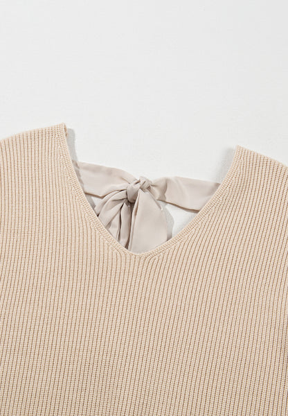 Tied Back Bow V-Neck Long Sleeve Sweater - Danielle and Jason Baker LLC - Danielle Baker's Boutique