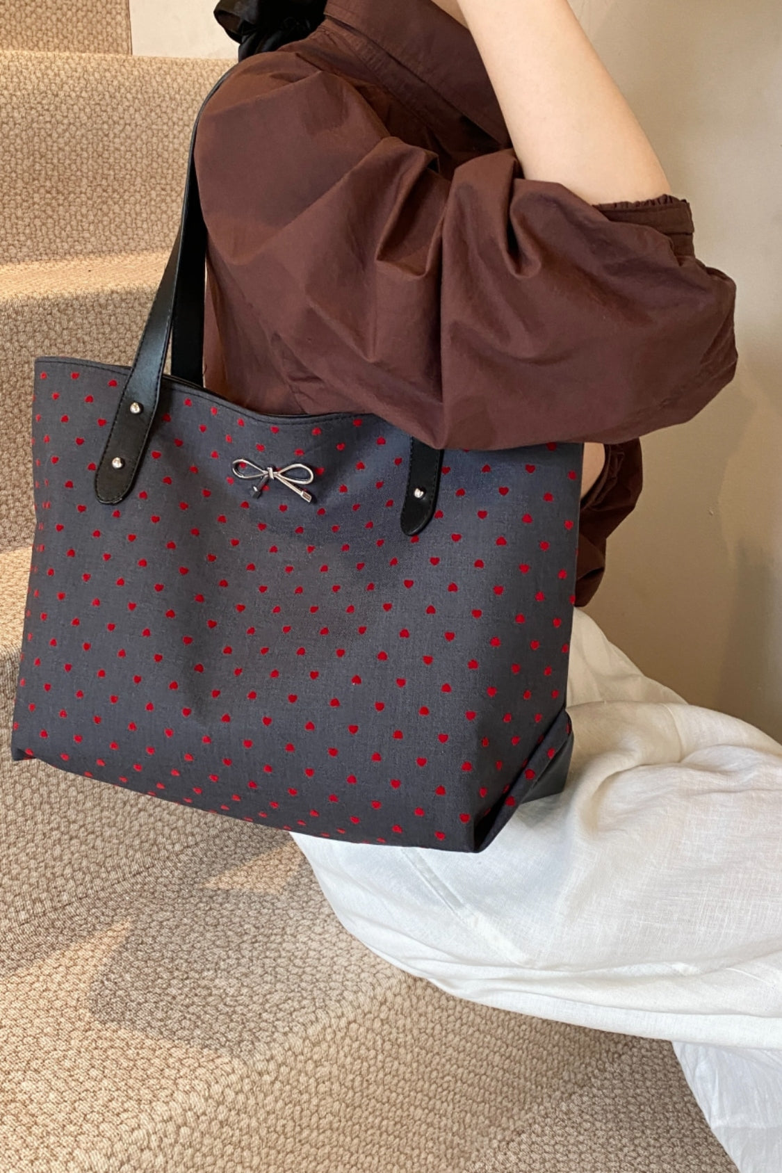 Polyester Bow Polka Dot Tote Bag - Danielle and Jason Baker LLC - Danielle Baker's Boutique