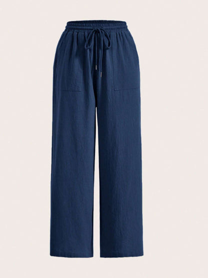 Drawstring Wide Leg Canvas Pants