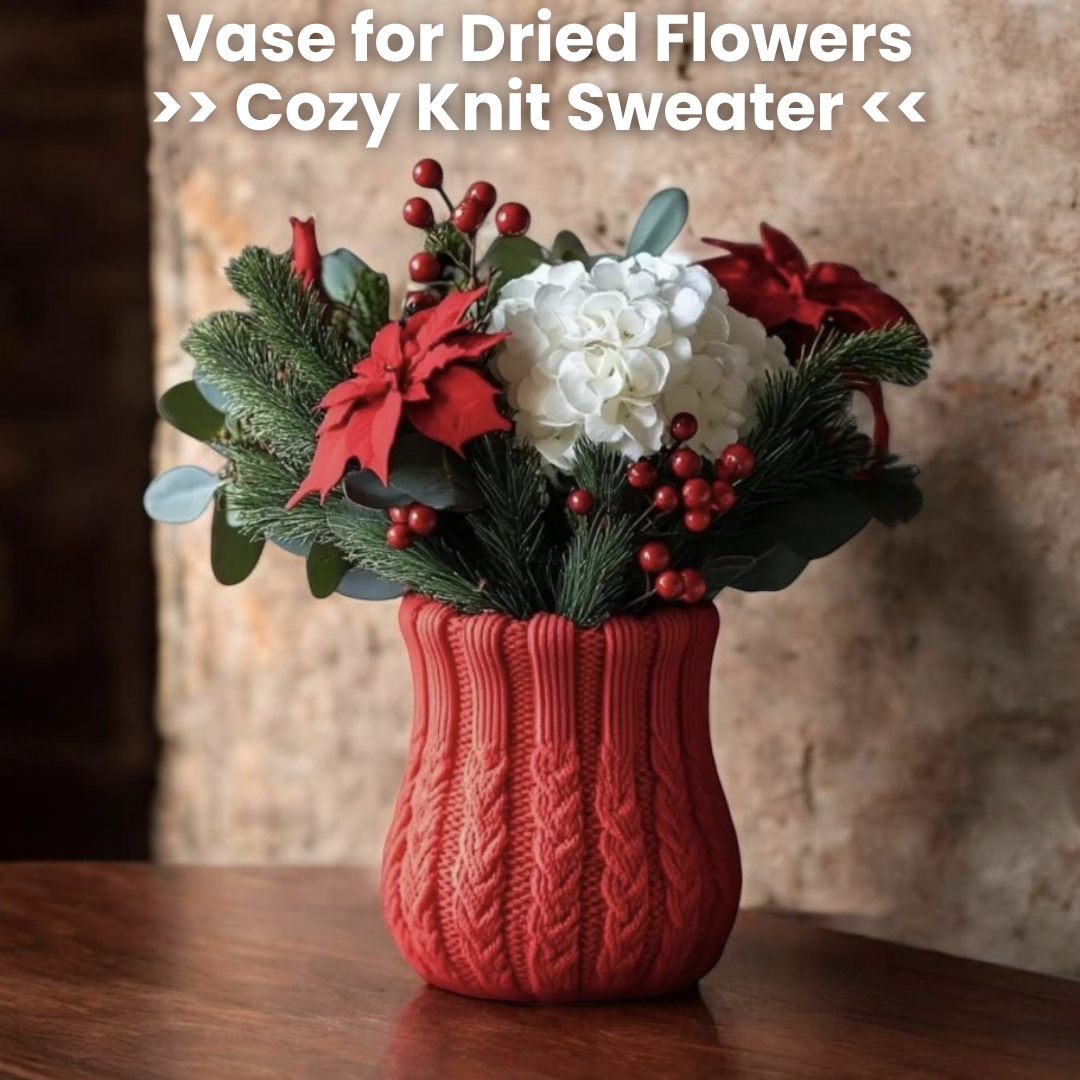 Cozy Knit Sweater - Unique Decorative Vase for Home Decor - 3D Print Centerpiece- Used for Faux, Dried and Preserved Flowers & Plants - Danielle and Jason Baker LLC - Danielle Baker's Boutique