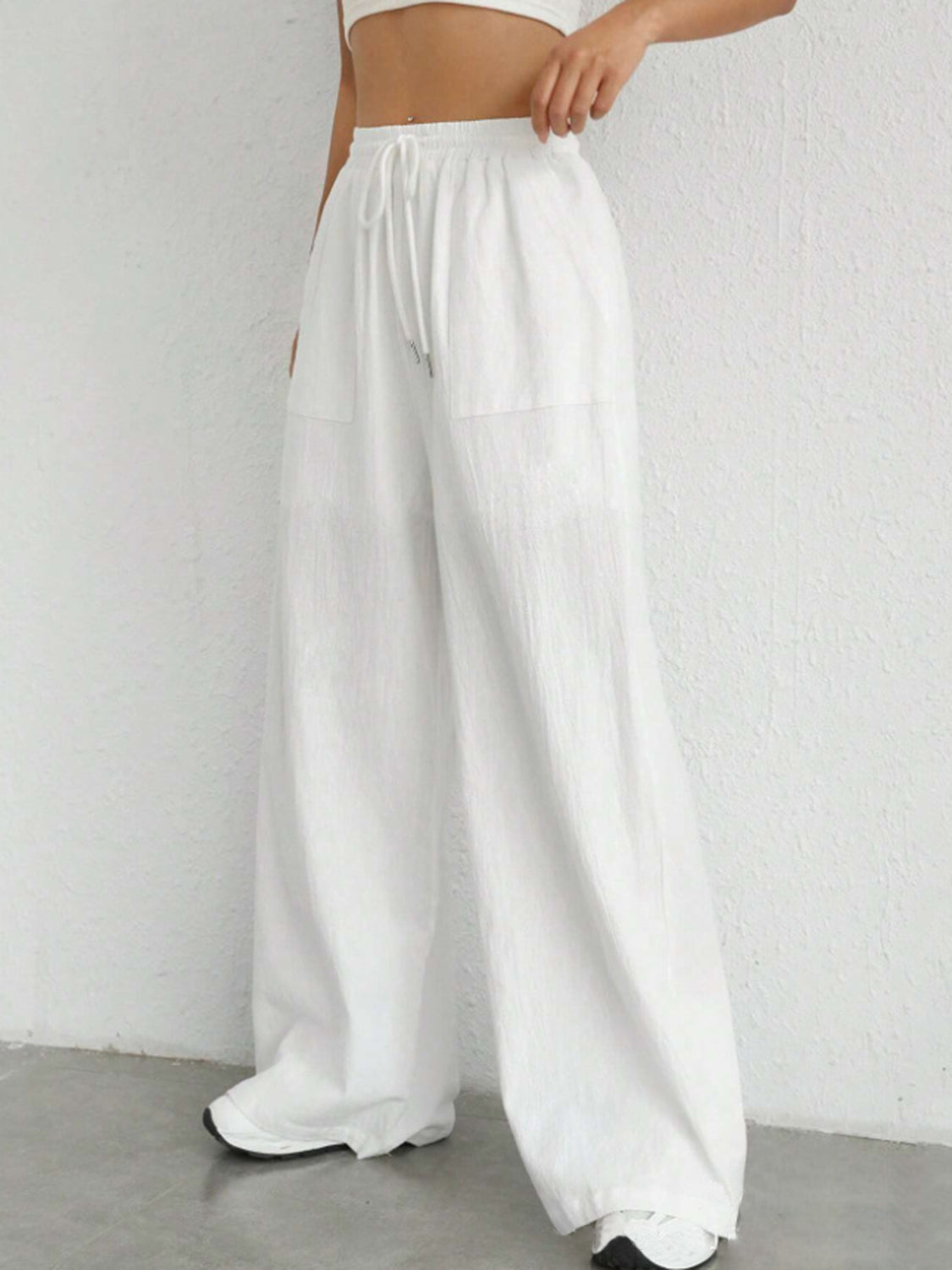 Drawstring Wide Leg Canvas Pants