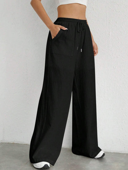 Drawstring Wide Leg Canvas Pants