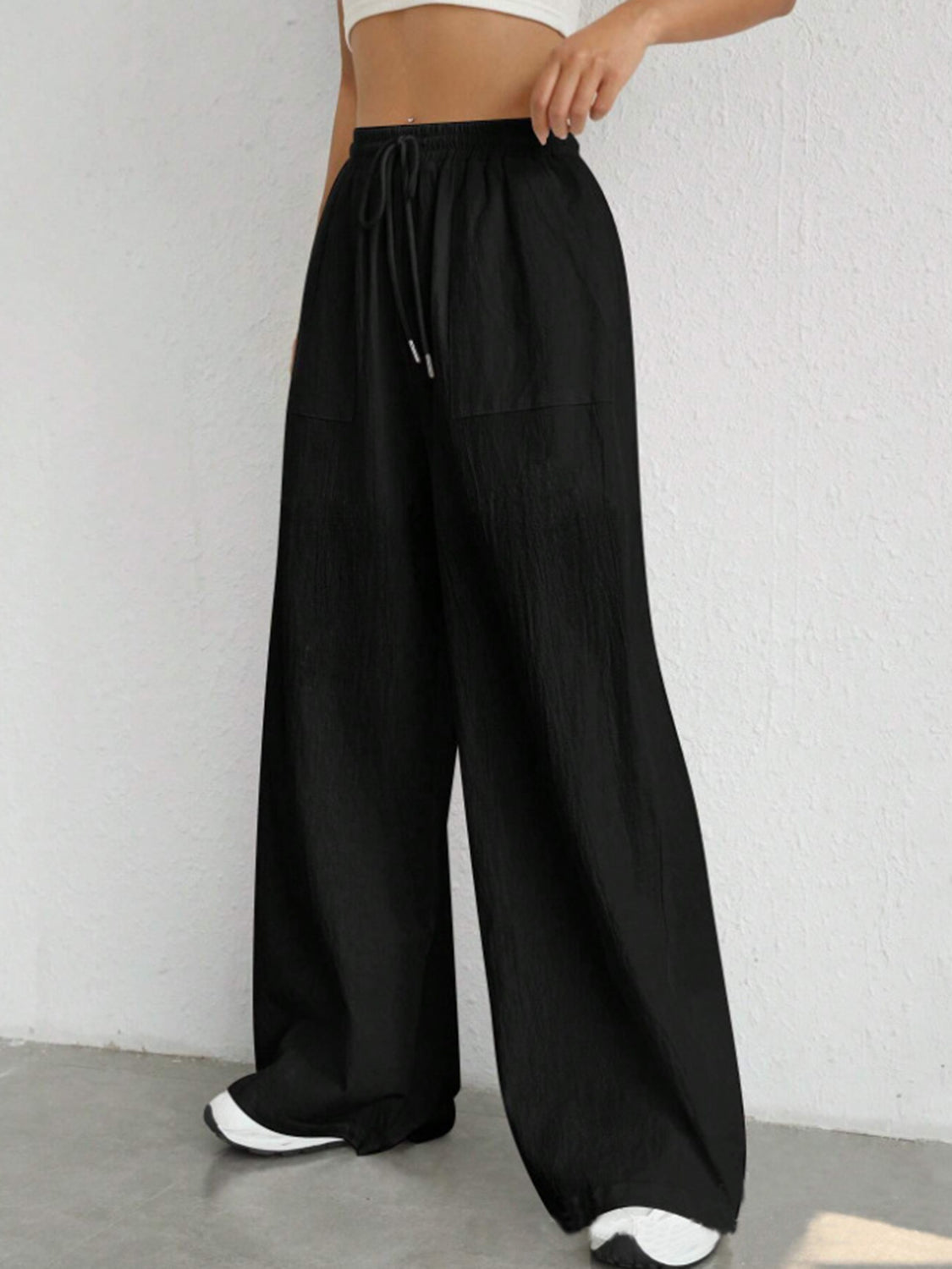 Drawstring Wide Leg Canvas Pants