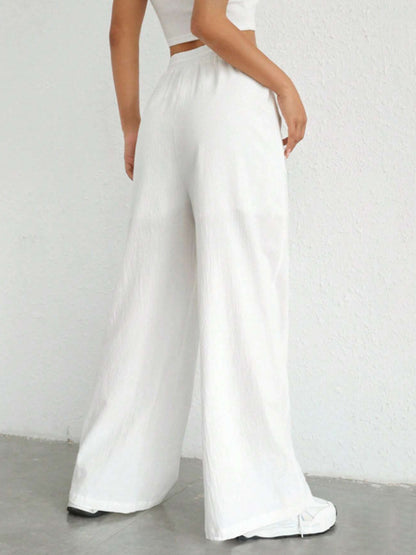 Drawstring Wide Leg Canvas Pants