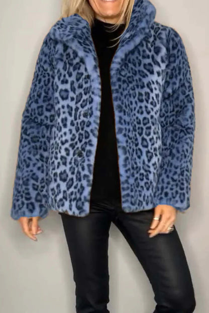 Leopard Furry Faux Fur Long Sleeve Coat