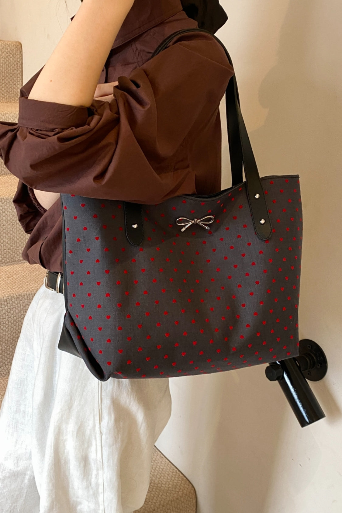 Polyester Bow Polka Dot Tote Bag - Danielle and Jason Baker LLC - Danielle Baker's Boutique