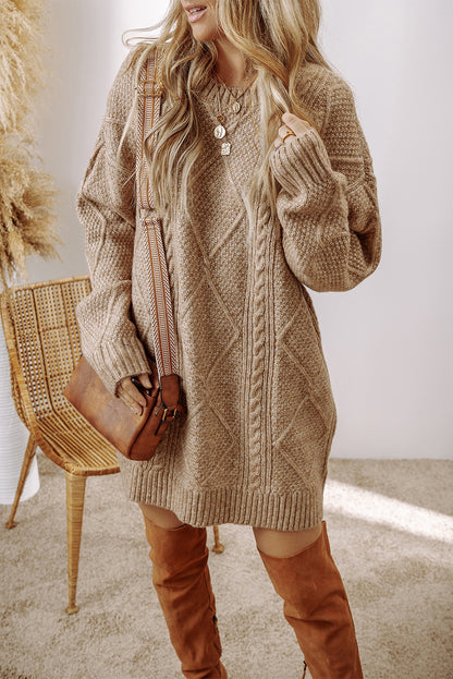 Parchment Cable Knit Drop Shoulder Loose Fit Sweater Dress - Danielle and Jason Baker LLC - Danielle Baker's Boutique