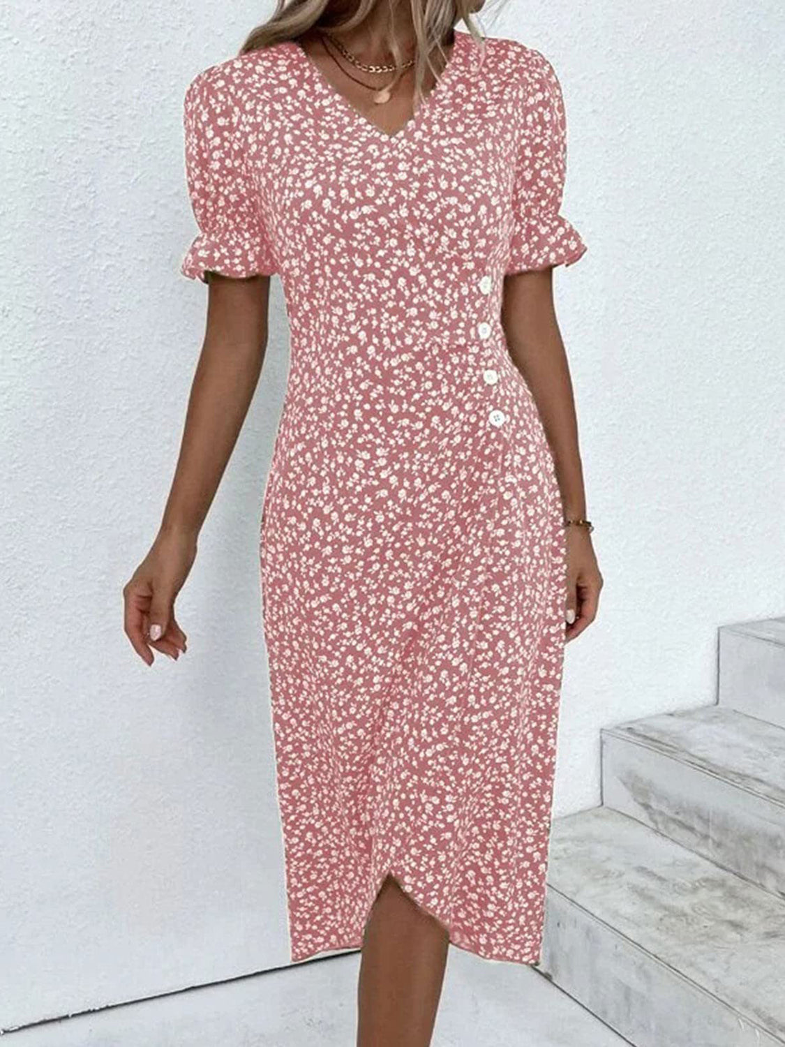 Printed Surplice Flounce Sleeve Midi Dress - Danielle and Jason Baker LLC - Danielle Baker's Boutique