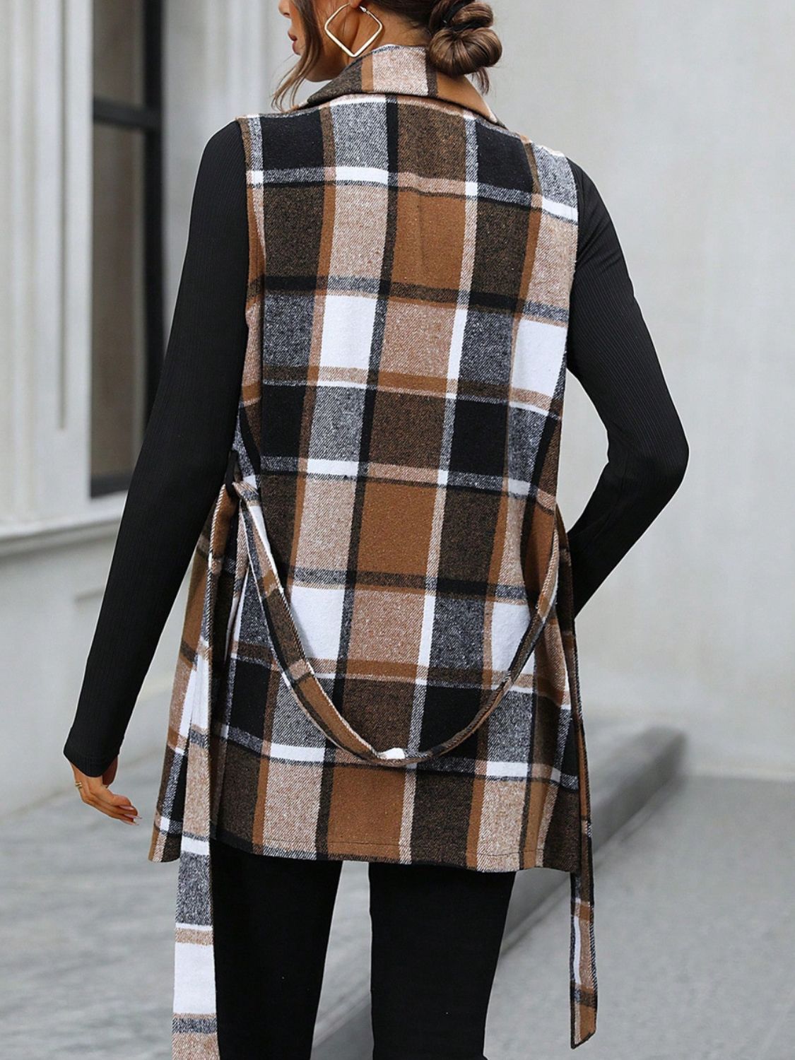 Tied Plaid Collared Neck Vest - Danielle and Jason Baker LLC - Danielle Baker's Boutique