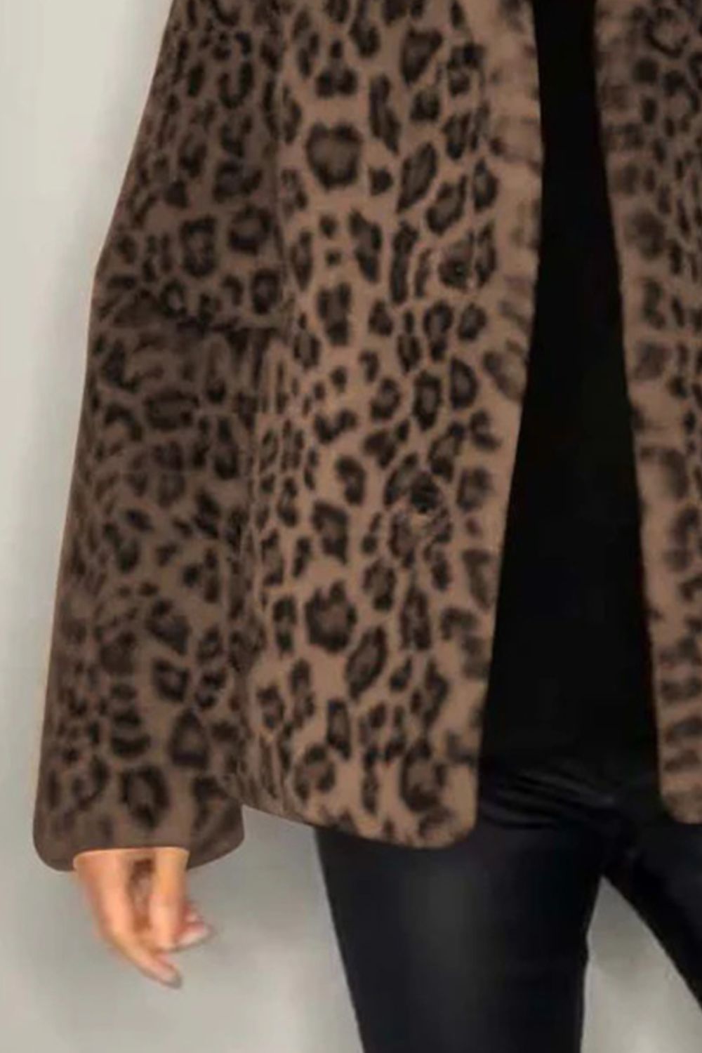 Leopard Furry Faux Fur Long Sleeve Coat