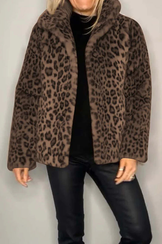 Leopard Furry Faux Fur Long Sleeve Coat