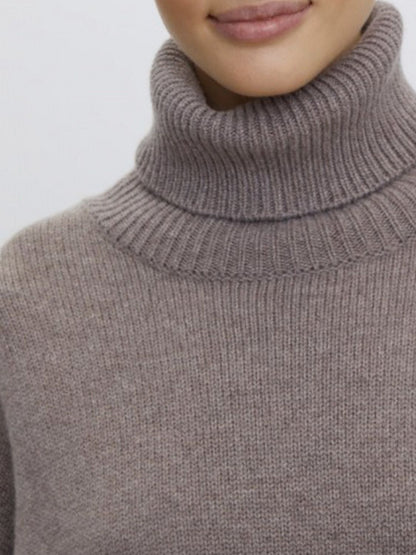 Ribbed Detail Turtleneck Dropped Shoulder Sweater