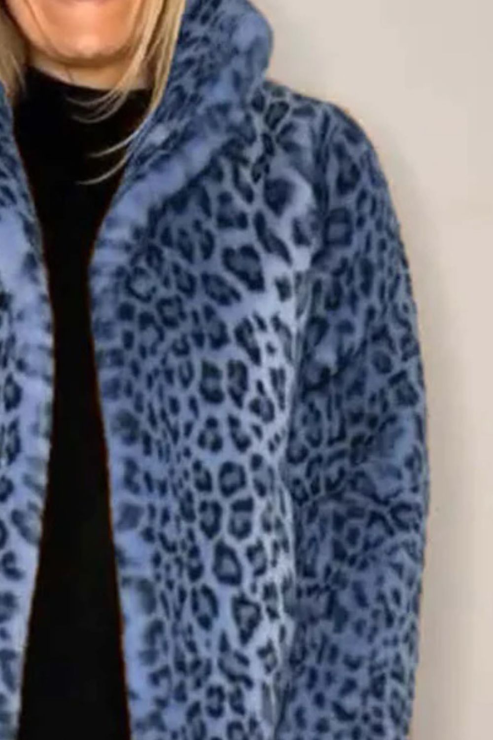 Leopard Furry Faux Fur Long Sleeve Coat