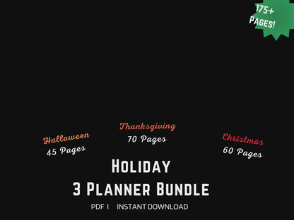 3 NEW PDF Holiday Bundle Planner, Christmas, Halloween and Thanksgiving Planner 175 pages!  100% worth it
