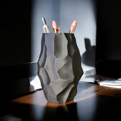 Obsidian "Lava" Office Accessory set Vase, pen pencil cup holder and a business card holder - Danielle and Jason Baker LLC - Danielle Baker's Boutique