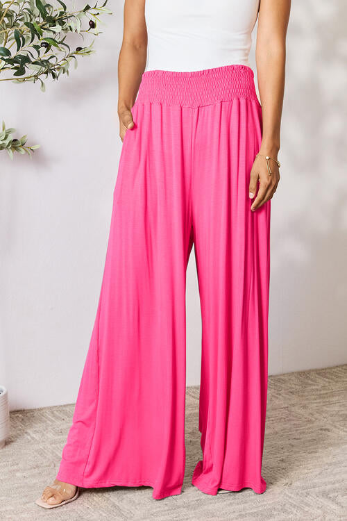 Double Take Full Size Smocked Wide Waistband Wide Leg Palazzo Pants - Danielle and Jason Baker LLC - Danielle Baker's Boutique