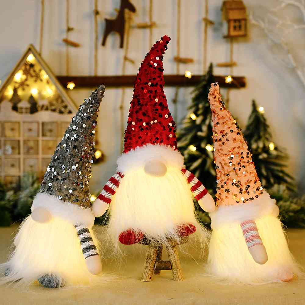 Sequin Light-Up Faceless Holiday Gnome - 12 inch