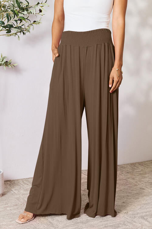 Double Take Full Size Smocked Wide Waistband Wide Leg Palazzo Pants - Danielle and Jason Baker LLC - Danielle Baker's Boutique