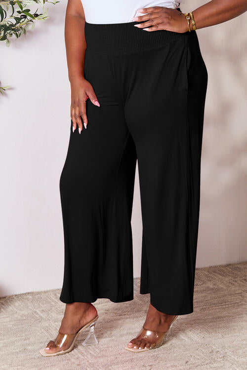 Double Take Full Size Smocked Wide Waistband Wide Leg Palazzo Pants - Danielle and Jason Baker LLC - Danielle Baker's Boutique