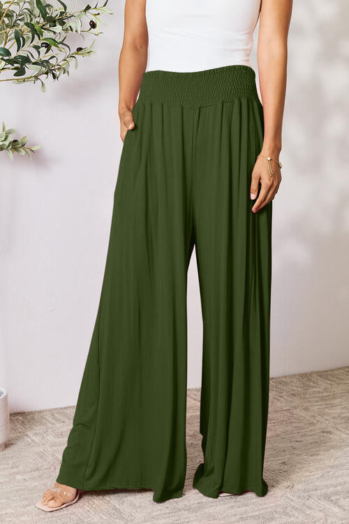 Double Take Full Size Smocked Wide Waistband Wide Leg Palazzo Pants - Danielle and Jason Baker LLC - Danielle Baker's Boutique