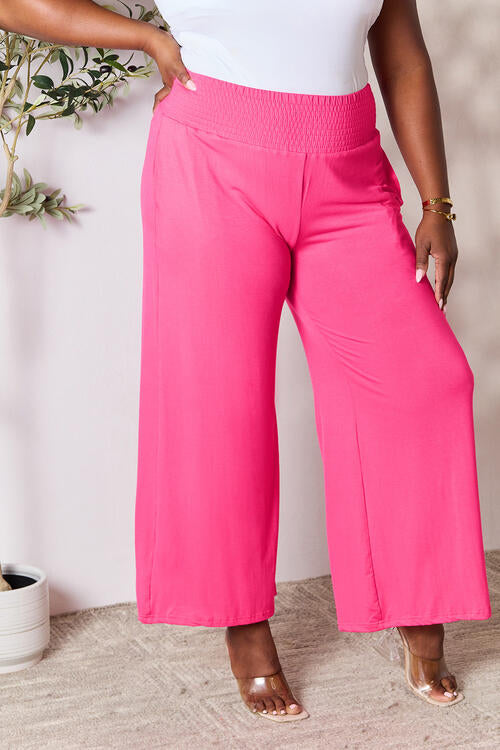 Double Take Full Size Smocked Wide Waistband Wide Leg Palazzo Pants - Danielle and Jason Baker LLC - Danielle Baker's Boutique