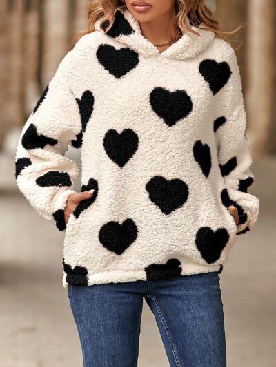 Fuzzy Heart Pocketed Dropped Shoulder Hoodie - Danielle and Jason Baker LLC - Danielle Baker's Boutique