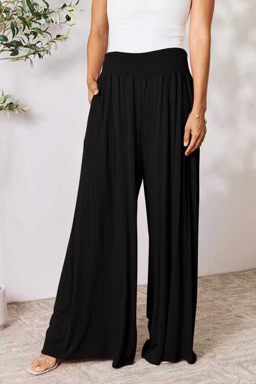 Double Take Full Size Smocked Wide Waistband Wide Leg Palazzo Pants - Danielle and Jason Baker LLC - Danielle Baker's Boutique