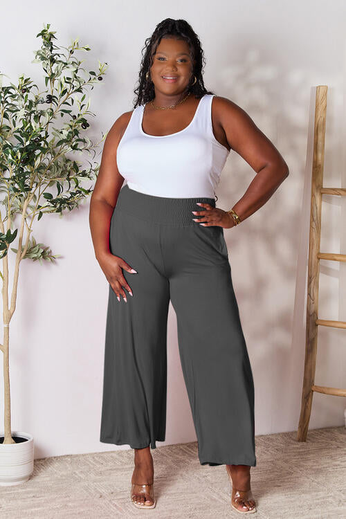 Double Take Full Size Smocked Wide Waistband Wide Leg Palazzo Pants - Danielle and Jason Baker LLC - Danielle Baker's Boutique