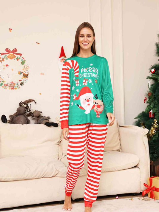 Full Size MERRY CHRISTMAS Top and Pants Family Pajama Set - Womans