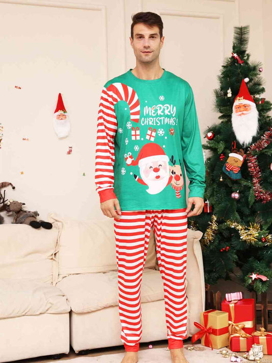 Full Size MERRY CHRISTMAS Top and Pants Family Pajama Set - Men's