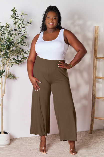 Double Take Full Size Smocked Wide Waistband Wide Leg Palazzo Pants - Danielle and Jason Baker LLC - Danielle Baker's Boutique