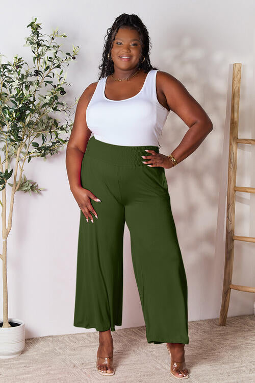 Double Take Full Size Smocked Wide Waistband Wide Leg Palazzo Pants - Danielle and Jason Baker LLC - Danielle Baker's Boutique