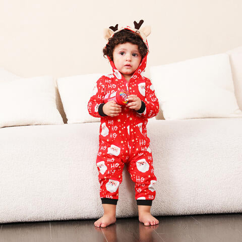 Infant Santa Print Hooded Jumpsuit Onesie