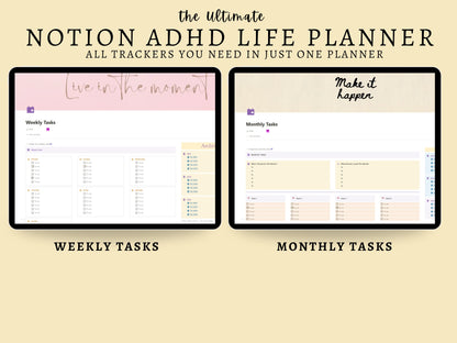 ADHD Notion Life Planner | ADHD Notion Template, ADHD Notion, Notion Dashboard