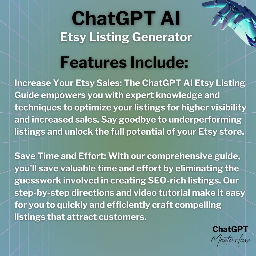ChatGPT AI Etsy Listing Generator- Improve Your Etsy Search Rankings with ChatGPT's assistance