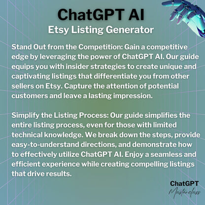 ChatGPT AI Etsy Listing Generator- Improve Your Etsy Search Rankings with ChatGPT's assistance