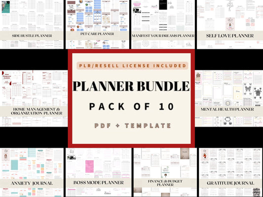 PLR Planner Bundle 10 Planners | Resell Rights Printable | Ready to Sell Templates | Planner Bundle | Edit on Canva Commercial Use