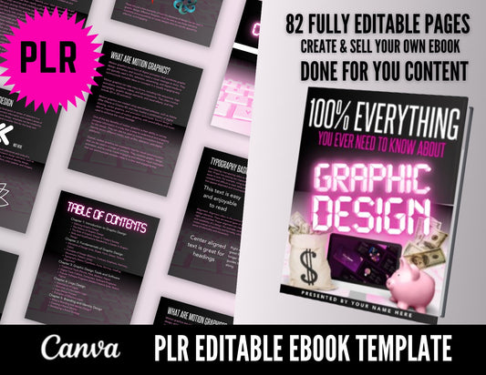 Graphic Design PLR eBook, Everything You Ever Need to Know About Graphic Design, Resale Rights, Editable Canva Template, Private Licensing