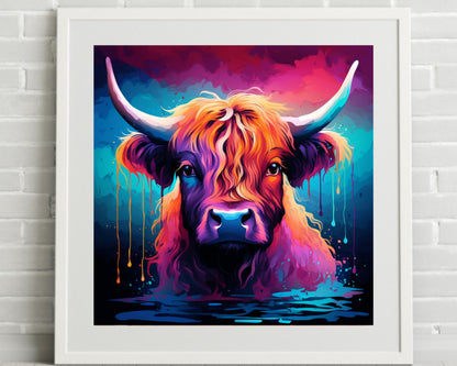 Abstract Color Highland cow print, digital download, farm animal print, highland cow wall art, farmhouse, cow poster, instant download